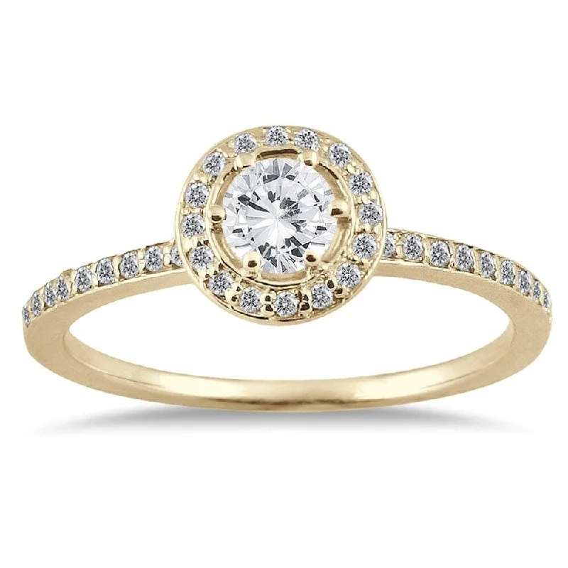 Custom - Engraved Engagement Rings with a Special Message1/2 Carat TW Diamond Halo Ring in 14K Yellow Gold