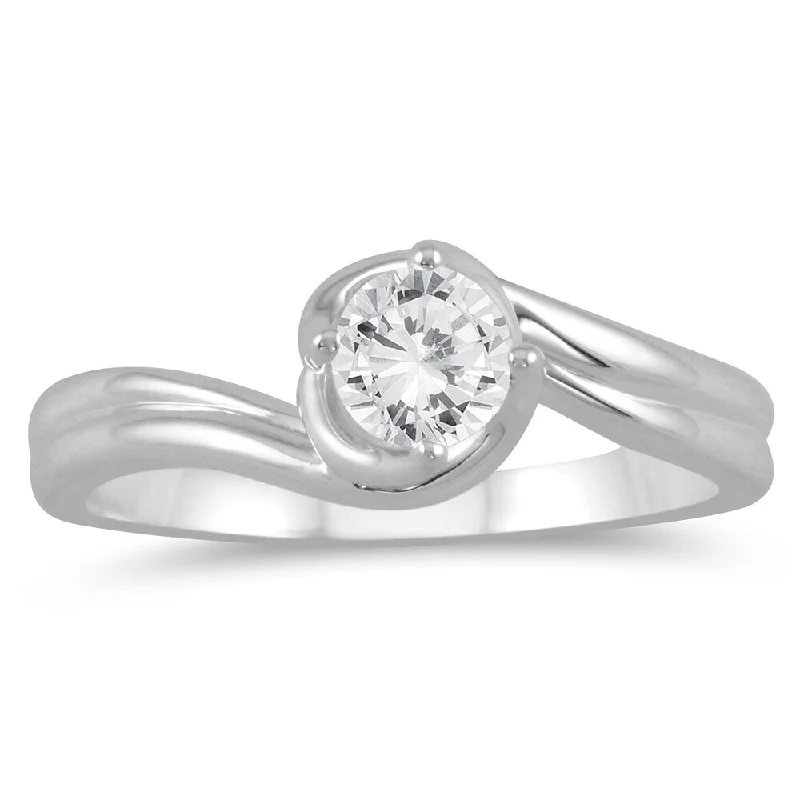 Engagement Rings with a Floral - Inspired Prong Setting1/2 Carat Twisting Wave Diamond Solitaire Ring in 10K White Gold