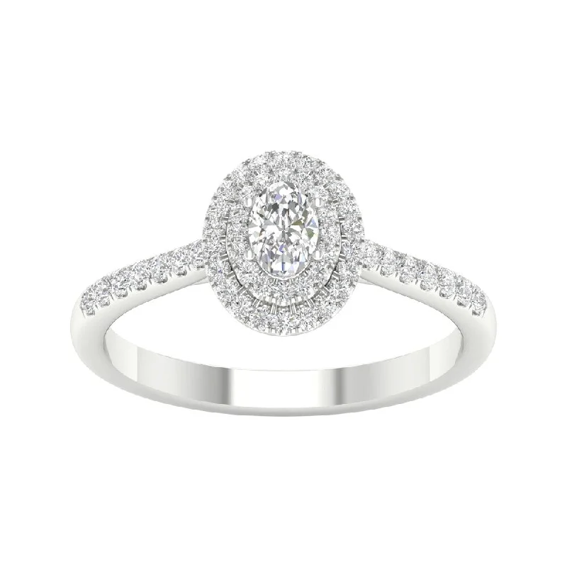 Art Nouveau - Inspired Engagement Rings with Organic Motifs1/2ct TDW Diamond Double Halo Ring in 10k Gold by De Couer