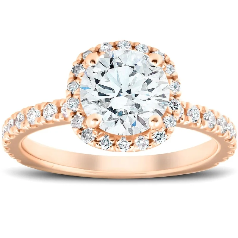 Cushion - Shaped Engagement Rings with Bead - Set Diamonds1 3/4 Ct Diamond Cushion Halo Engagement Ring 14k Rose Gold