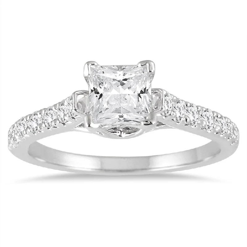 Engagement Rings with a Floral - Inspired Prong Setting1 3/8 Carat TW Princess Diamond Engagement Ring in 14K White Gold