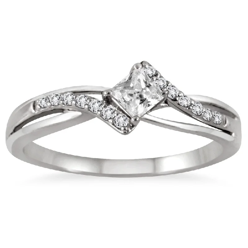 Platinum Engagement Rings with Milgrain Edges1/3 Carat TW Princess Cut Diamond Engagement Ring in 10K White Gold