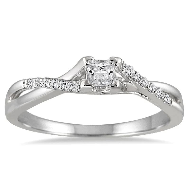 Art Nouveau - Inspired Engagement Rings with Organic Motifs1/3 Carat TW Princess Cut Diamond Engagement Ring in 10K White Gold (K-L Color, I2-I3 Clarity)