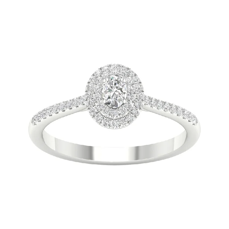 Platinum Engagement Rings with Milgrain Edges1/3ct TDW Diamond Double Halo Ring in 10k Gold by De Couer