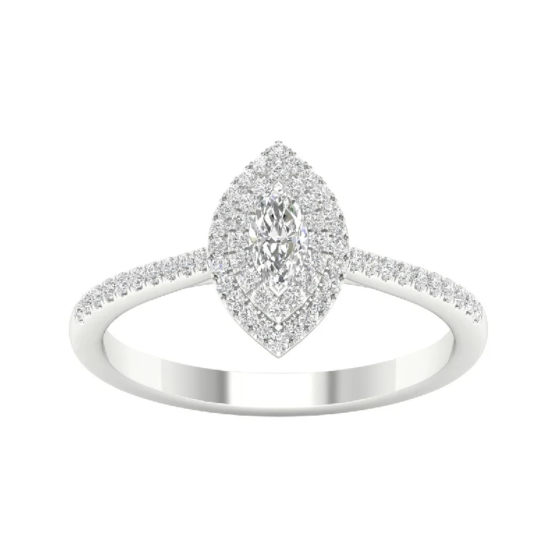 Engagement Rings with a Hidden Heart - Shaped Cutout1/3ct TDW Diamond Halo Ring in 10k Gold by De Couer