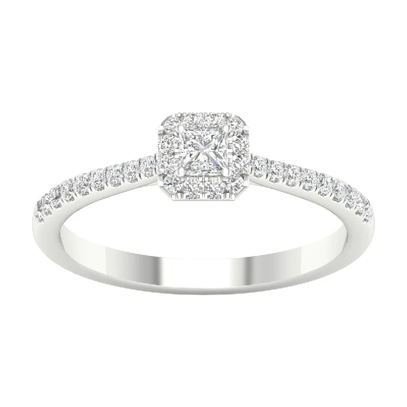 Two - Tone Engagement Rings in Rose and White Gold1/3ct TDW Princess Cut Diamond Halo Ring in 10k Gold by De Couer