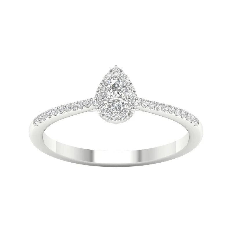 Engagement Rings with a Triple - Row Diamond Band1/4ct TDW Diamond Pear Shape Halo Ring in 10k Gold by De Couer