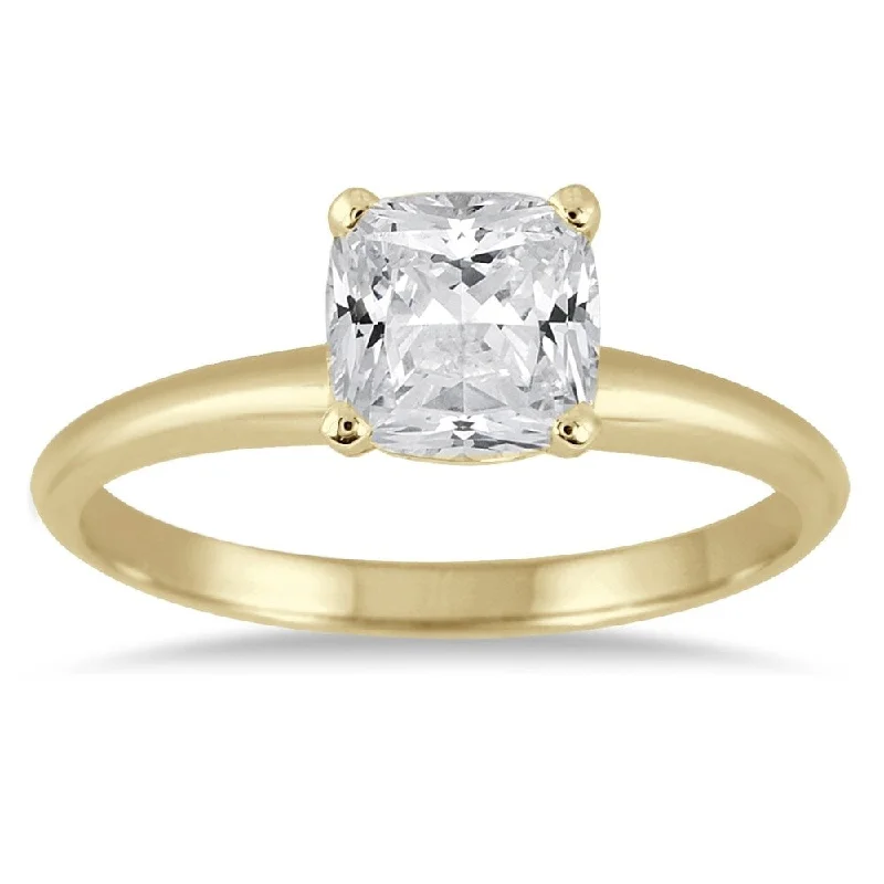 Men's Engagement Rings with Carbon Fiber Inlays1 Carat Cushion Cut Diamond Solitaire Ring in 14K Yellow Gold