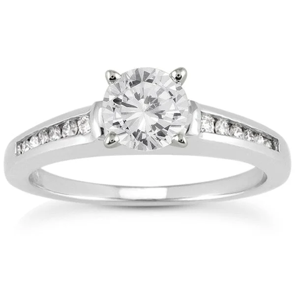 Engagement Rings with a Hidden Halo and Pavé - Set Band1 Carat TW Diamond Engagement Ring in 14K White Gold