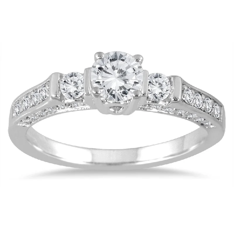 Engagement Rings with a Pavé - Set Infinity Symbol1 Carat TW Three Stone Estate Styled Diamond Ring in 14K White Gold