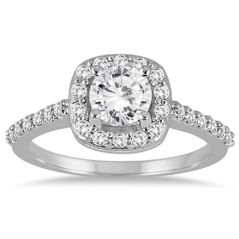 Art Deco - Geometric Engagement Rings with Black Enamel Accents14k White Gold 1 1/10ct TDW Diamond Halo Engagement Ring