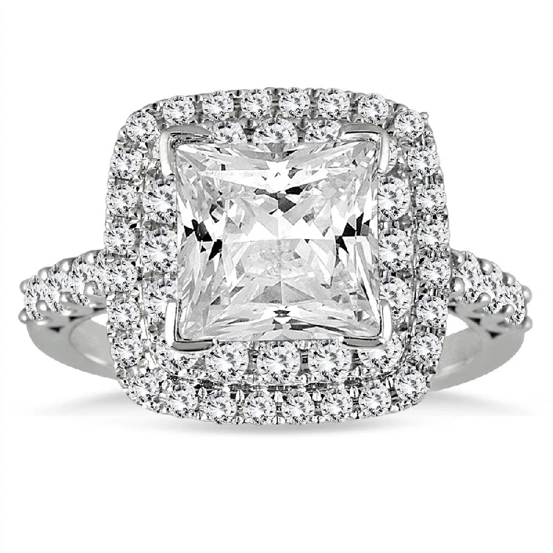 Engagement Rings with a Hidden Heart - Shaped Cutout2 Carat TW Princess Diamond Estate Engagement Ring in 14K White Gold