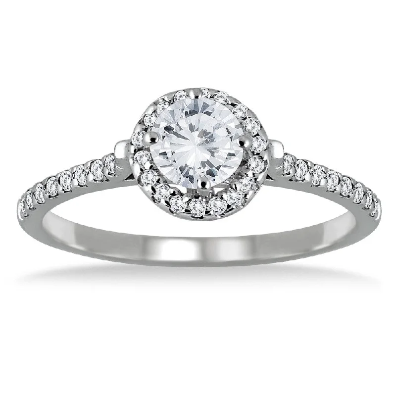 Moissanite Engagement Rings with a Sparkling Center Stone3/4 Carat TW Diamond Halo Engagement Ring in 10K White Gold