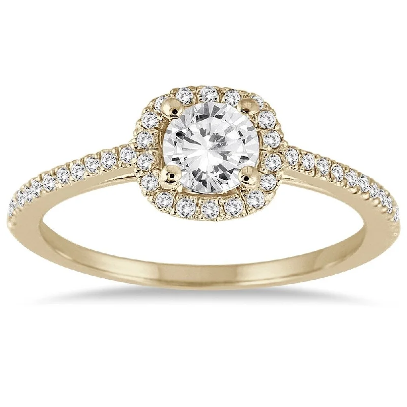 Moissanite Engagement Rings with a Sparkling Center Stone3/4 Carat TW Diamond Halo Engagement Ring in 14K Yellow Gold