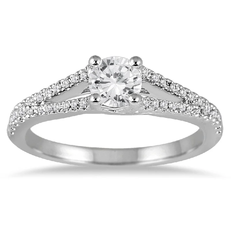 Pear - Shaped Engagement Rings with Twisted Shank Designs3/4 Carat TW Diamond Split Shank Engagement Ring in 14K White Gold