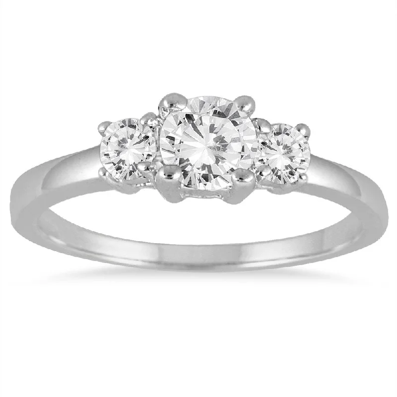 Cushion - Shaped Engagement Rings with Bead - Set Diamonds3/4 Carat TW Diamond Three Stone Engagement Ring in 14K White Gold