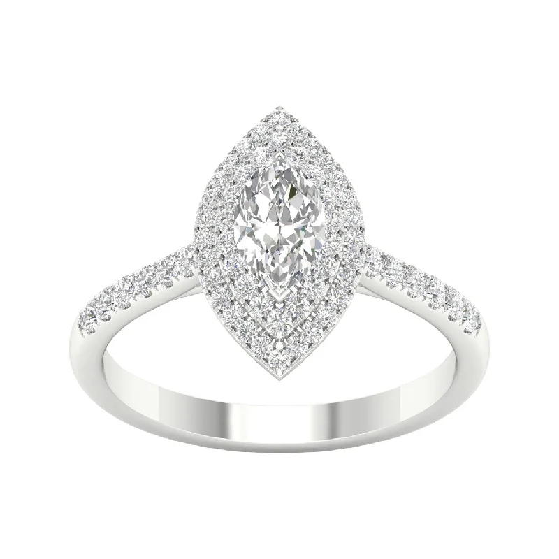 Pear - Shaped Engagement Rings with Twisted Shank Designs3/4ct TDW Diamond Halo Ring in 10k Gold by De Couer