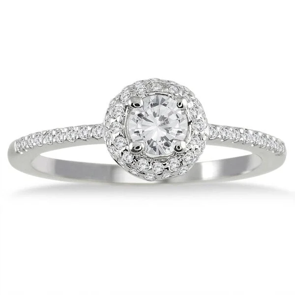 Art Nouveau - Inspired Engagement Rings with Organic Motifs3/5 Carat TW Diamond Halo Engagement Ring in 10K White Gold