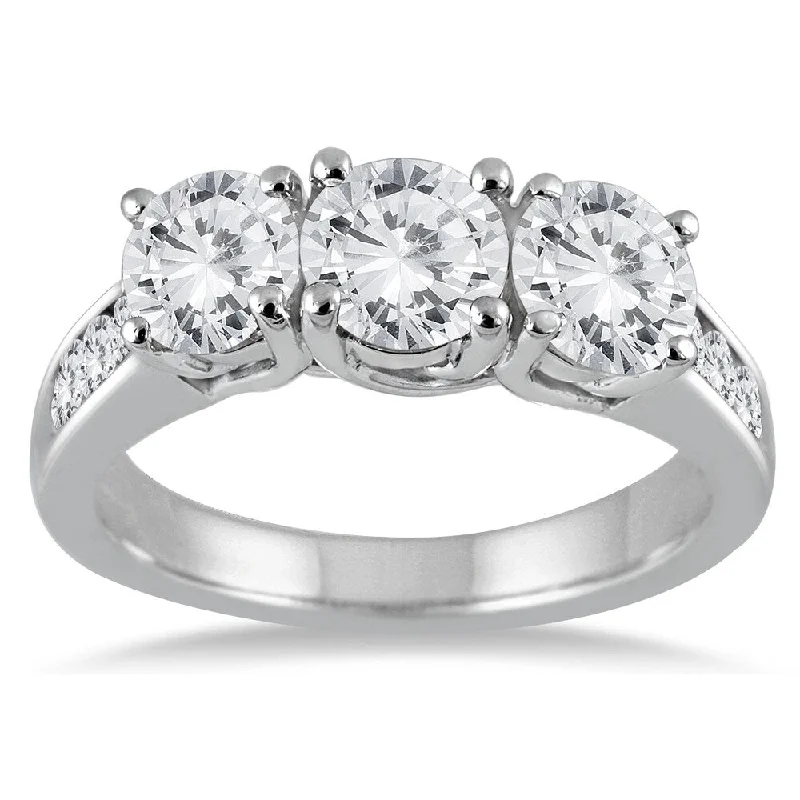 Platinum Engagement Rings with Milgrain Edges3 Carat TW Diamond Three Stone Ring in 14K White Gold