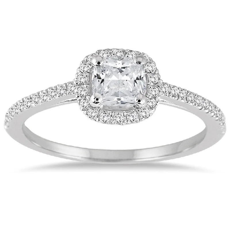 Engagement Rings with a Pavé - Set Infinity Symbol5/8 Carat TW Cushion Diamond Engagement Ring in 14K White Gold