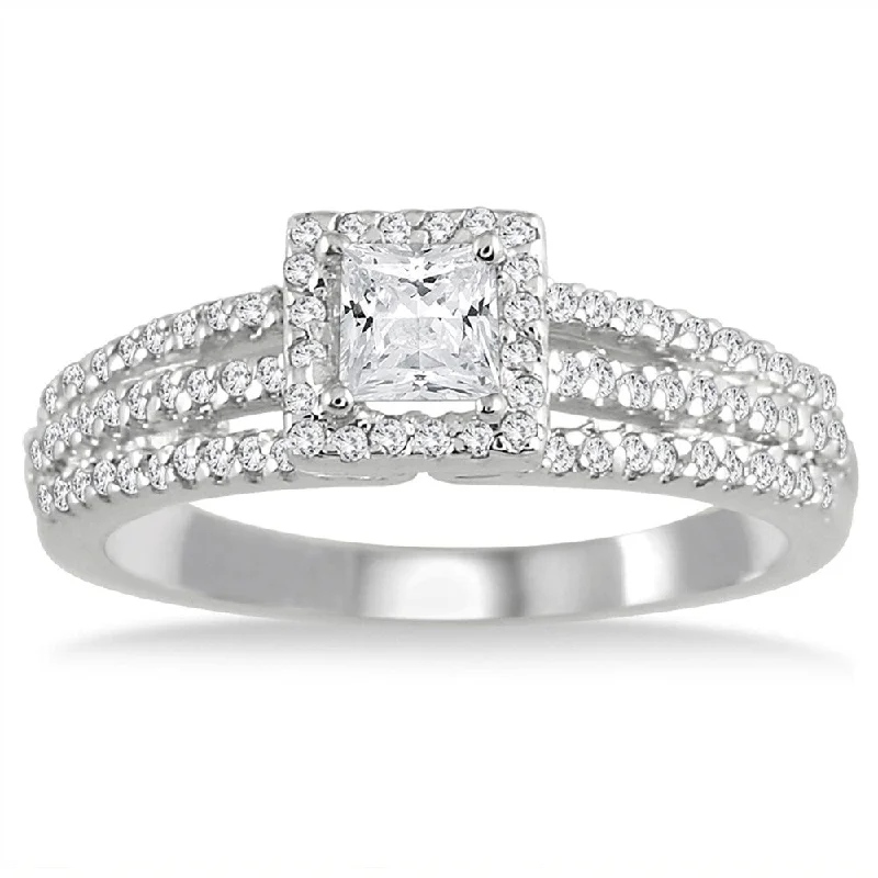 Engagement Rings with a Hidden Heart - Shaped Cutout5/8 Carat TW Halo Princess Cut Diamond Ring in 10K White Gold