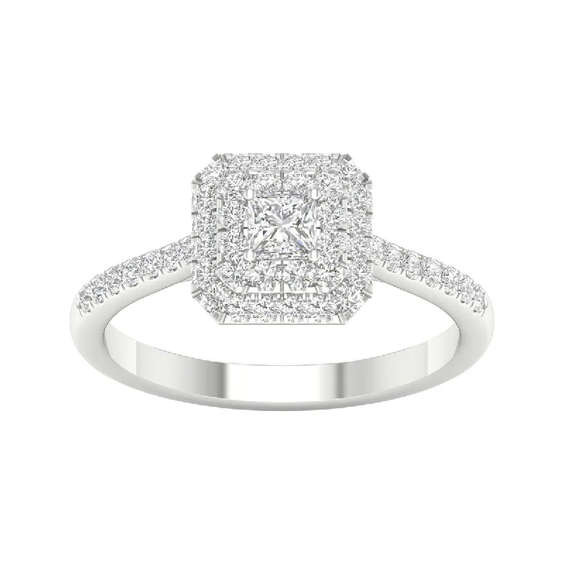 Two - Tone Engagement Rings in Rose and White Gold5/8ct TDW Princess Cut Diamond Halo Ring in 10k Gold by De Couer