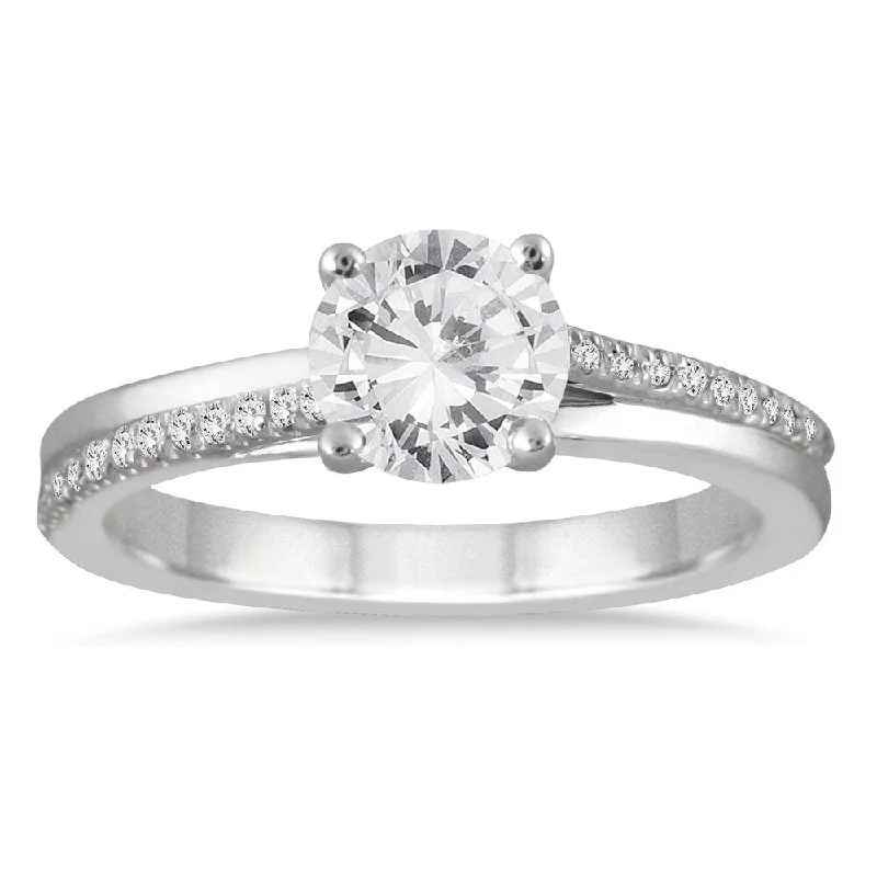 Engagement Rings with a Triple - Row Diamond BandAGS Certified 1 1/10 Carat TW Diamond Engagement Ring in 14K White Gold (J-K Color, I2-I3 Clarity)