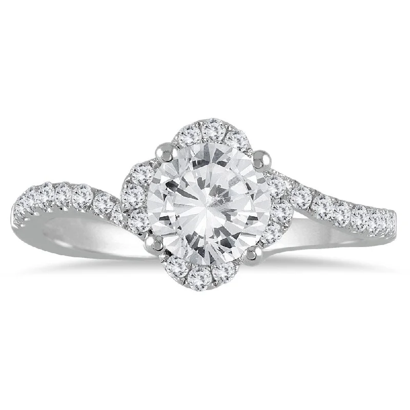 Engagement Rings with a Floral - Inspired Prong SettingAGS Certified 1 1/3 Carat TW Diamond Halo Engagement Ring in 14K White Gold