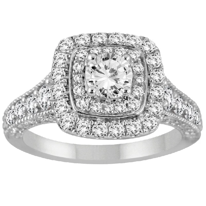 Platinum Engagement Rings with Milgrain EdgesAGS Certified 1 1/4 Carat TW Diamond Double Halo Engagement Ring in 14K White Gold (J-K Color, I2-I3 Clarity)