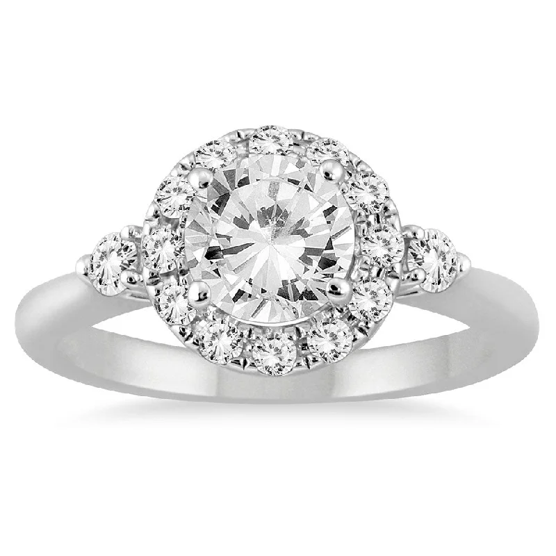 Engagement Rings with a Floral - Inspired Prong SettingAGS Certified 1 3/8 Carat TW Diamond Halo Engagement Ring in 14K White Gold (J-K Color, I2-I3 Clarity)