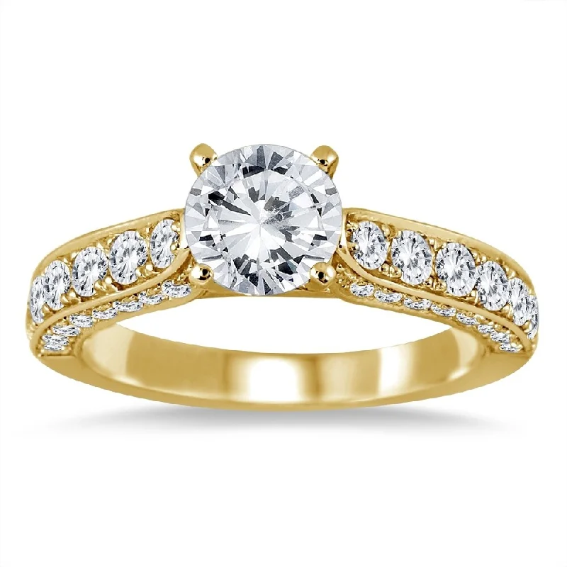 Moissanite Engagement Rings with a Sparkling Center StoneAGS Certified 1 7/8 Carat TW Diamond Ring in 14K Yellow Gold (J-K Color, I2-I3 Clarity)