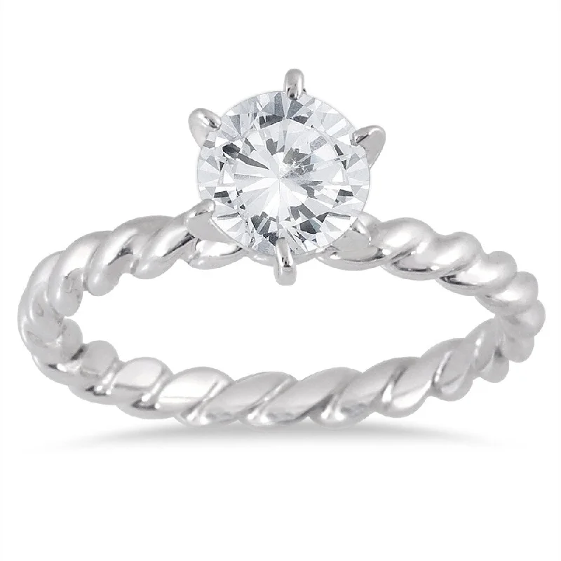 Engagement Rings with a Pavé - Set Infinity SymbolAGS Certified 1 Carat Braided Solitaire Diamond Ring in 14K White Gold (J-K Color, I2-I3 Clarity)