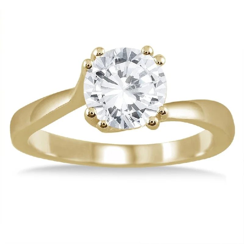 Moissanite Engagement Rings with a Sparkling Center StoneAGS Certified 1 Carat Diamond Solitaire Engagement Ring in 14K Yellow Gold (J-K Color, I2-I3 Clarity)