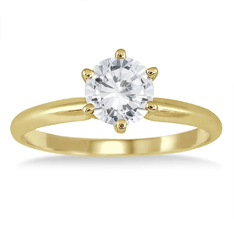 Engagement Rings with a Triple - Row Diamond BandAGS Certified 1 Carat Diamond Solitaire Ring in 14K Yellow Gold (J-K Color, I2-I3 Clarity)