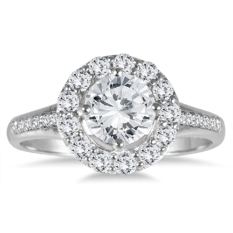 Platinum Engagement Rings with Milgrain EdgesAGS Certified 1 Carat TW Diamond Halo Engagement Ring in 14K White Gold (J-K Color, I2-I3 Clarity)