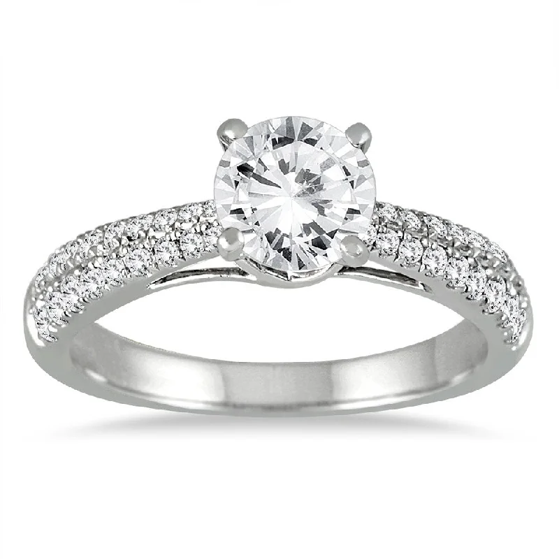 Platinum Engagement Rings with Milgrain EdgesAGS Certified 1 Carat TW Diamond Pave Engagement Ring in 14K White Gold (J-K Color, I2-I3 Clarity)