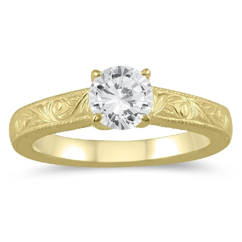 Platinum Engagement Rings with Milgrain EdgesAGS Certified 3/4 Carat Engraved Diamond Solitaire Ring in 14K Yellow Gold (J-K Color, I2-I3 Clarity)