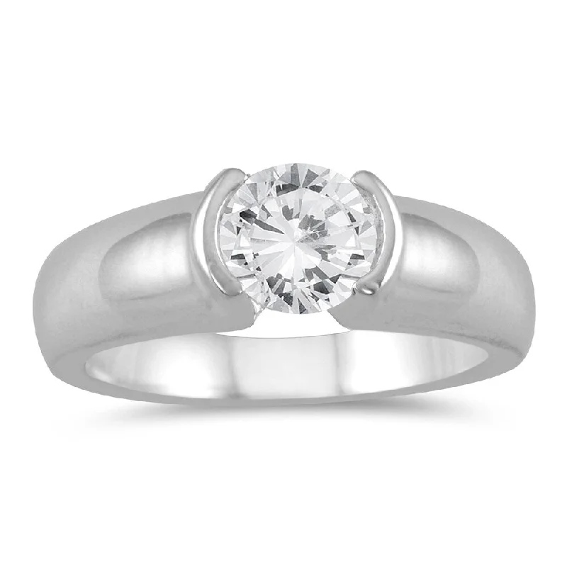 Engagement Rings with a Pavé - Set Infinity SymbolAGS Certified 3/4 Carat Half Bezel Diamond Solitaire Ring in 14K White Gold (J-K Color, I2-I3 Clarity)