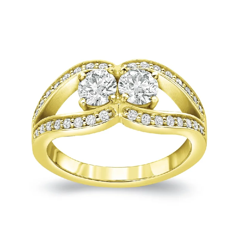 Engagement Rings with a Hidden Halo and Pavé - Set BandAuriya 14k Gold 3/4ct TDW Round 2-Stone Diamond Engagement Ring