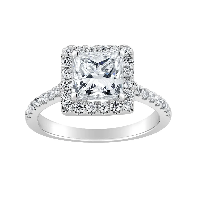 Engagement Rings with a Hidden Halo and Pavé - Set BandAuriya 14k-White Gold Lab Grown Princess-Halo Diamond Engagement Ring 2.50ct. tw. (E-F VS)