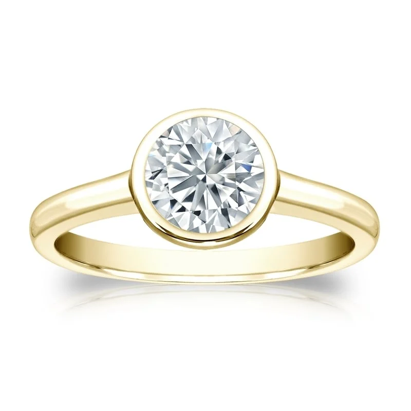 Platinum Engagement Rings with Milgrain EdgesAuriya 3ctw Round Solitaire Diamond Engagement Ring Bezel-set 18k Gold