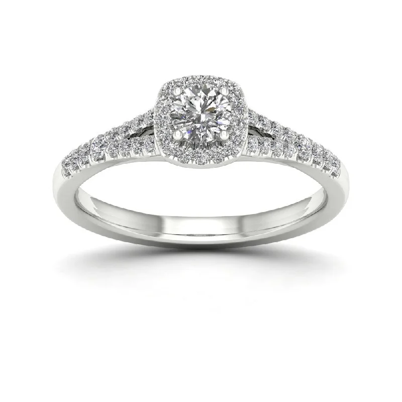 Engagement Rings with a Hidden Halo and Pavé - Set BandDe Couer 1/2ct TDW Diamond Halo Ring - White