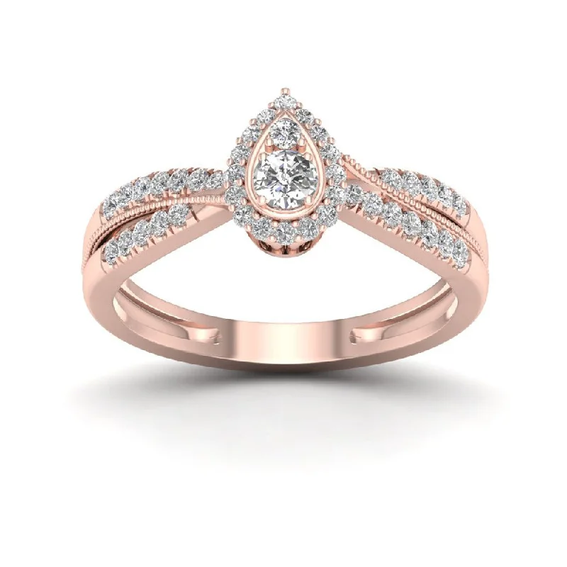 Platinum Engagement Rings with Milgrain EdgesDe Couer 1/3ct TDW Diamond Pear Shape Halo Engagement Ring - Pink