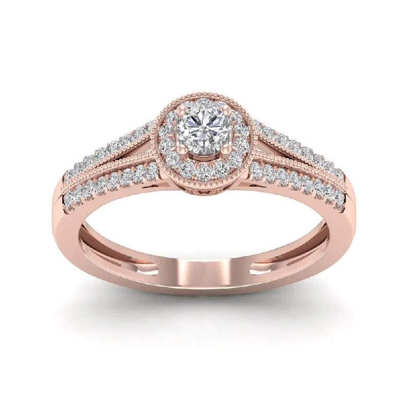 Custom - Engraved Engagement Rings with a Special MessageDe Couer 1/3ct TDW Diamond Round Shape Halo Engagement Ring - Pink