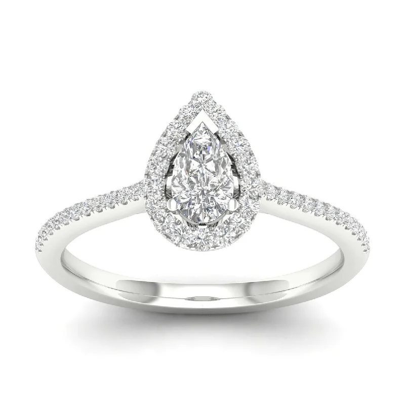 Art Nouveau - Inspired Engagement Rings with Organic MotifsDe Couer 10k Gold 1/3ct TDW Diamond Halo Engagement Ring - White