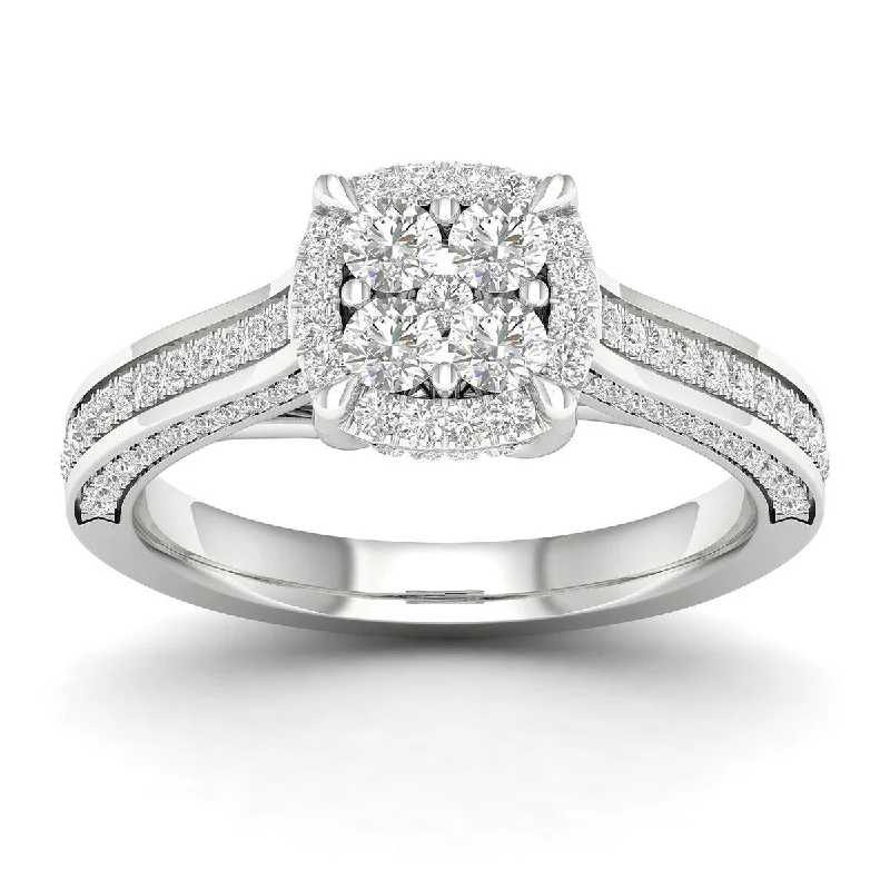 Engagement Rings with a Floral - Inspired Prong SettingDe Couer 10k Gold 3/4ct TDW Diamond Cluster Halo Engagement Ring