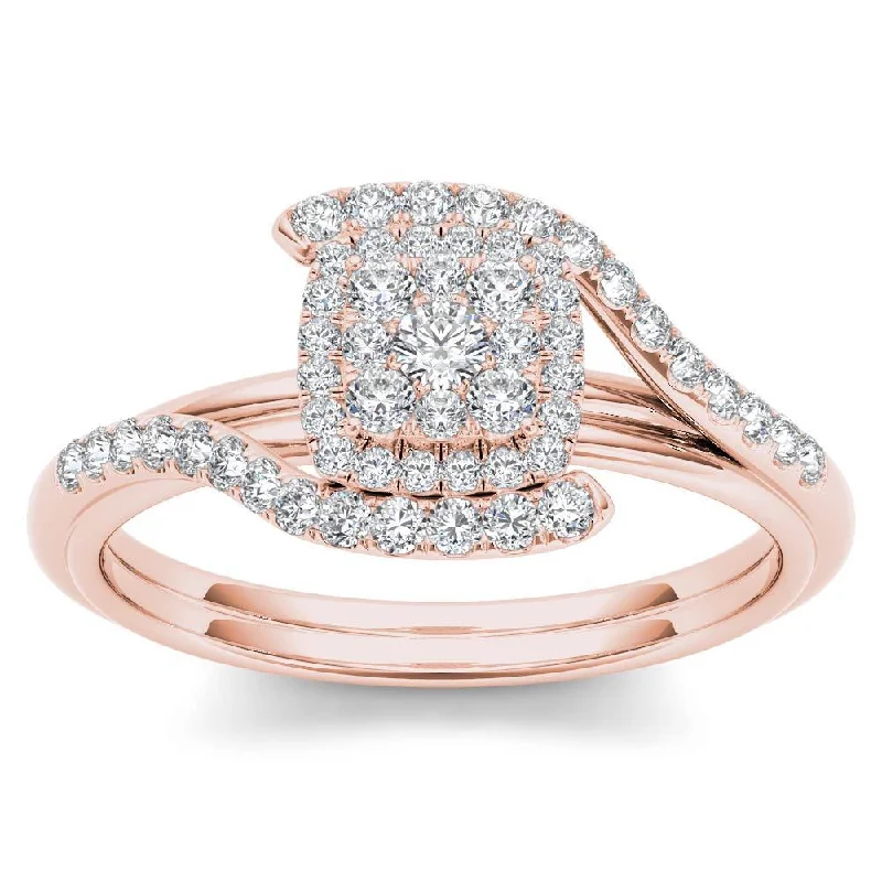 Engagement Rings with a Hidden Halo and Pavé - Set BandDe Couer 10k Rose Gold 1/2ct TDW Diamond Bypass Halo Engagement Ring - Pink