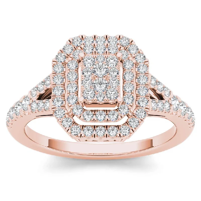 Emerald - Cut Engagement Rings with Trapezoid Side StonesDe Couer 10k Rose Gold 1/2ct TDW Diamond Cluster Double Frame Engagement Ring - Pink