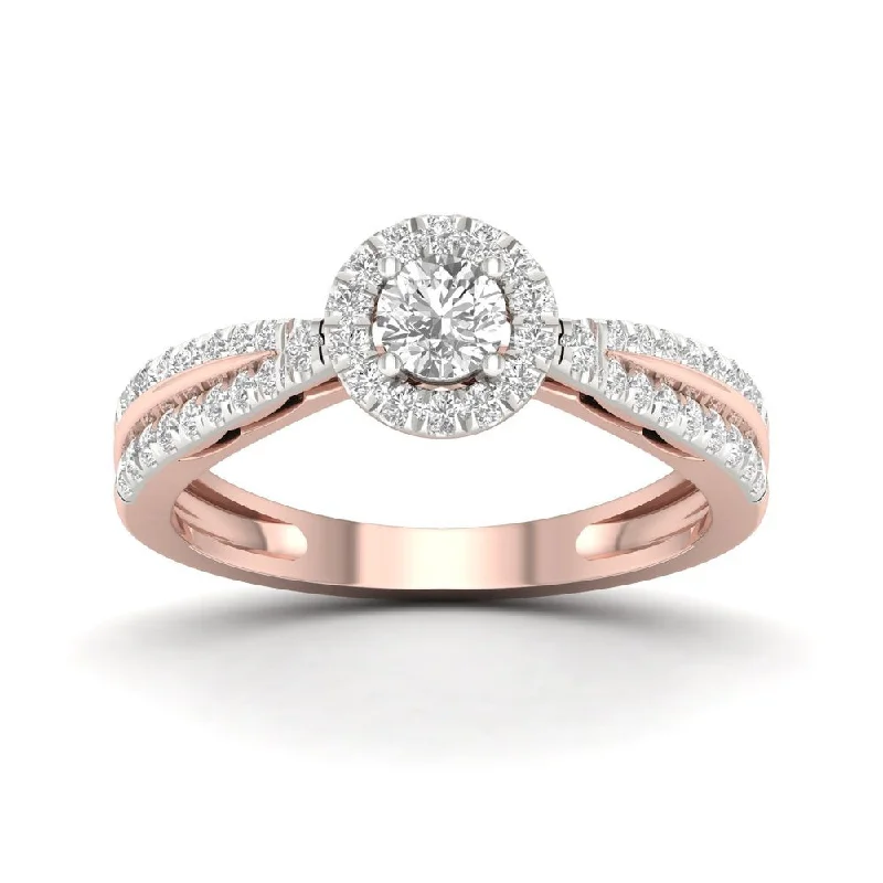 Engagement Rings with a Hidden Halo and Pavé - Set BandDe Couer 10k Rose Gold 1/2ct TDW Diamond Halo Ring - Pink