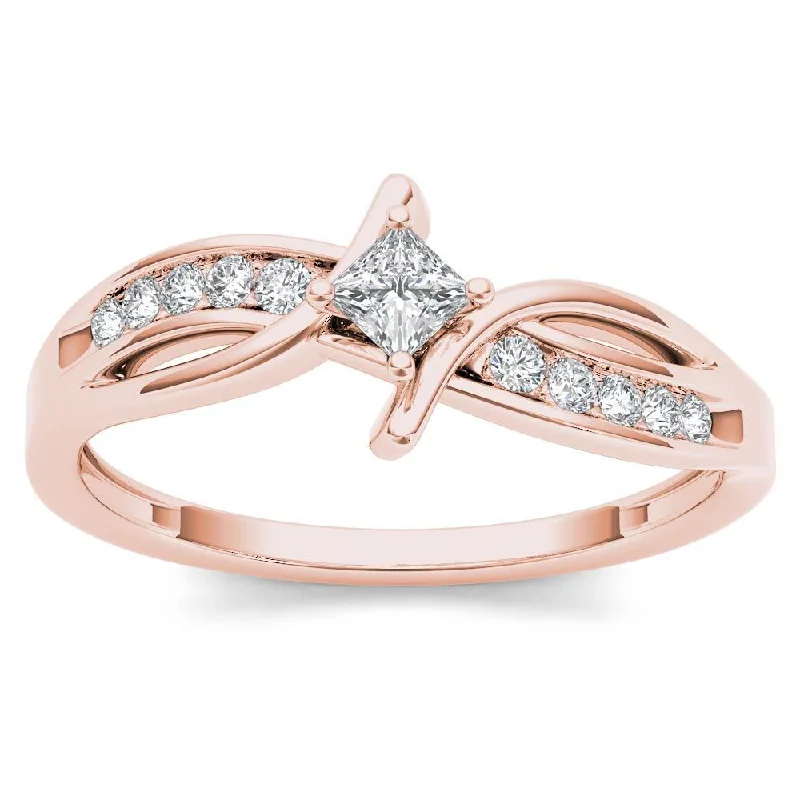 Engagement Rings with a Pavé - Set Infinity SymbolDe Couer 10k Rose Gold 1/4ct TDW Diamond Bypass Engagement Ring - Pink